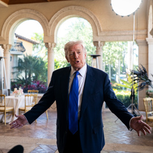 Trump speaks to reporters and members of the media at Mar-a-Lago.