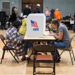 Voters fill out their ballots at an early voting polling place at Lynnhurst Recreation Center on October 28, 2026 in Minneapolis, Minnesota