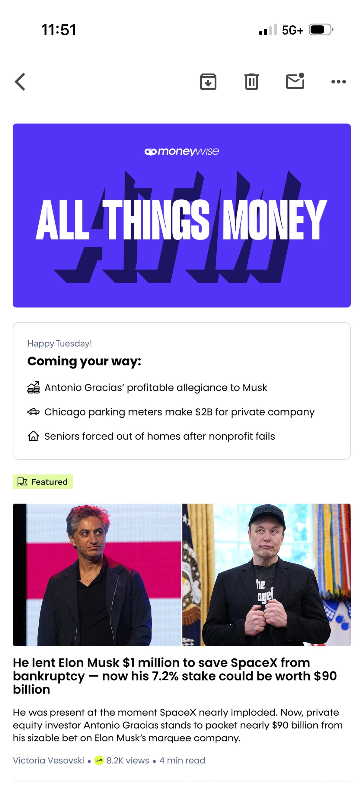 Moneywise newsletter preview