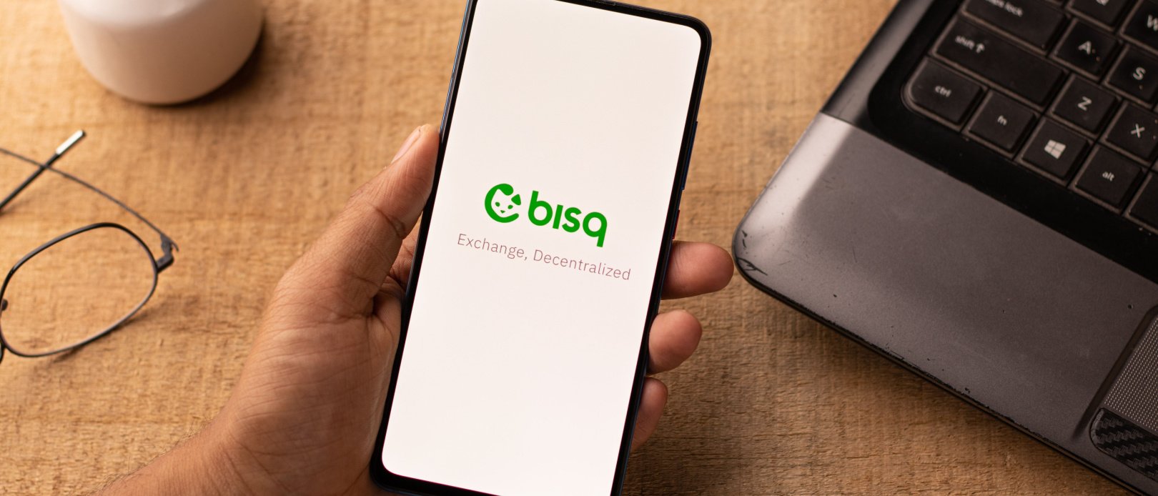 Bisq logo on phone screen stock image.