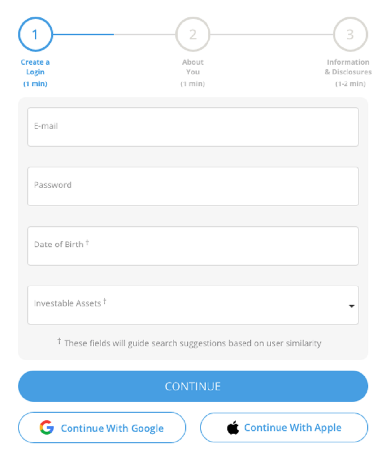 The signup form at Magnifi
