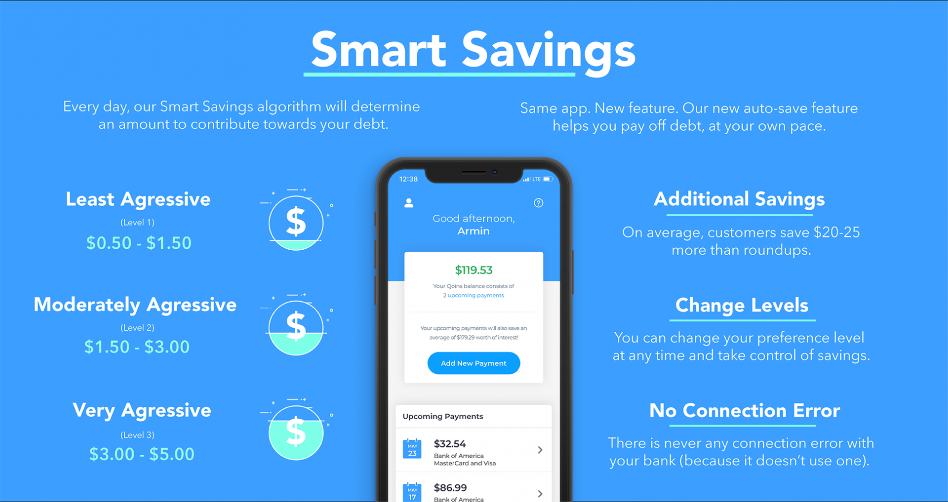 Different Qoins Smart Savings levels. Images courtesy of Qoins.